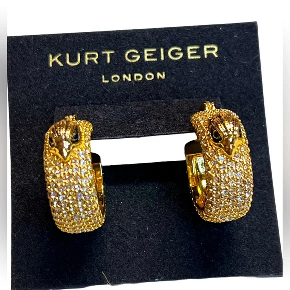 Kurt Geiger London NWT Pavé Gold Eagle Bohemian Hoop Huge Earrings (J128) - Picture 1 of 7